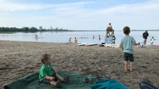 Kids having fun at the Westboro Beach in Ottawa.