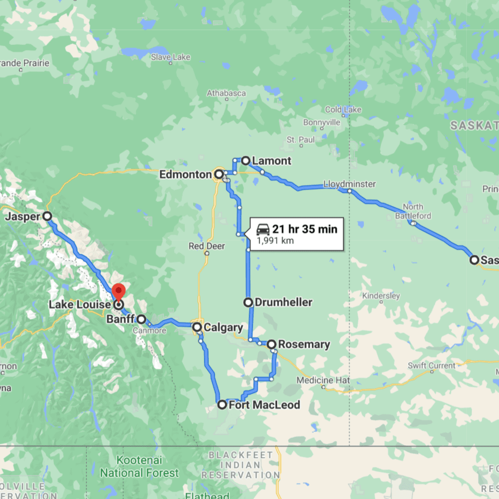cross-canada road trip map-Alberta