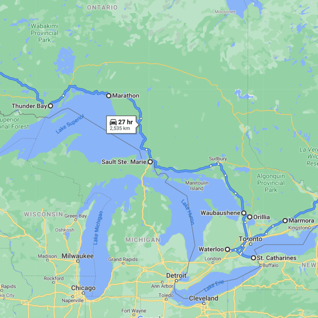 cross-canada road trip map-Ontario