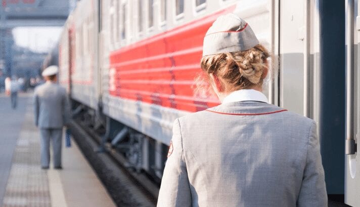 A train attendant of the Trans Mongolian Express.