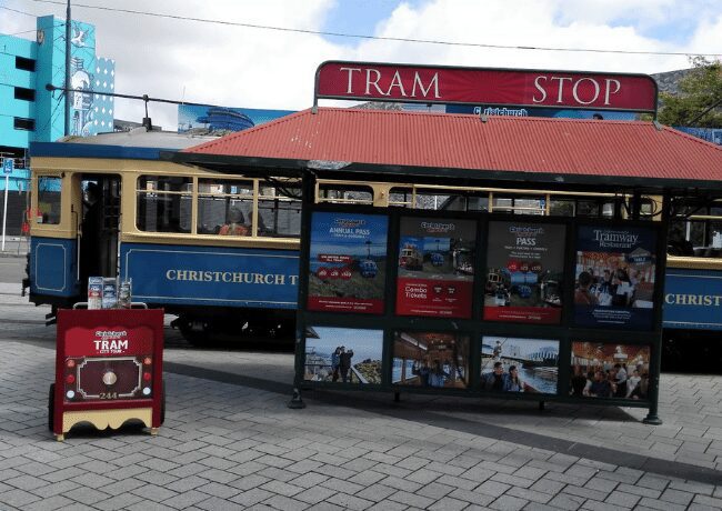 The tram stop in Christchurch.