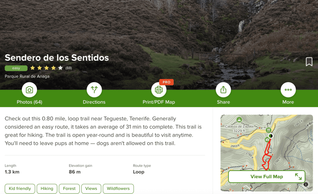 Sendero de los sentidos hike from all trails for hiking in Spain in April.