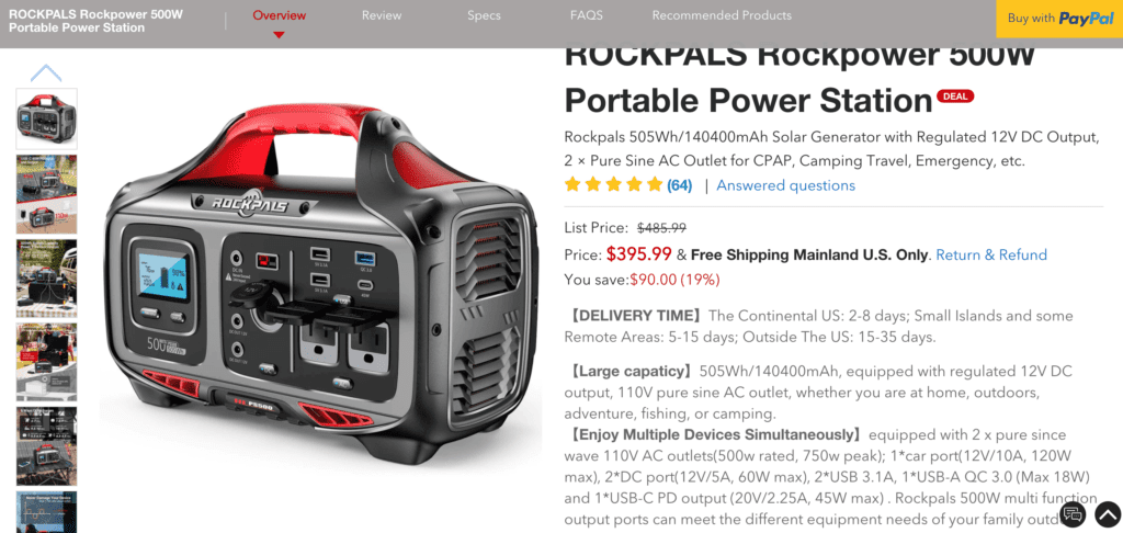 ROCKPALS Rockpower 500W Portable Power Station.