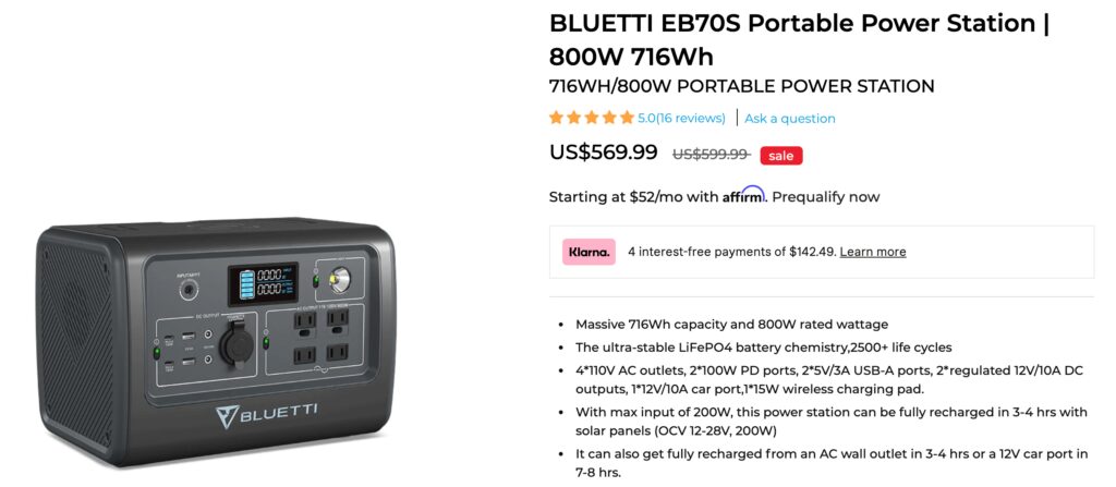 The BLUETTI EB70S Portable Power Station with ergonomic design.