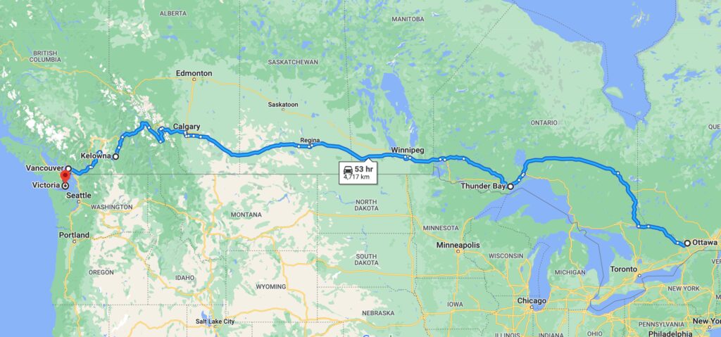 cross canada road trip map-ontario-bc