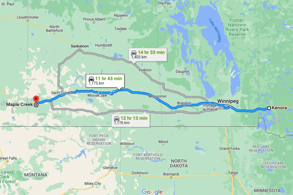 Cross Canada Road Trip Map: Prairies Section
