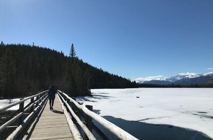 Pyramid Lake in the winter in Jasper