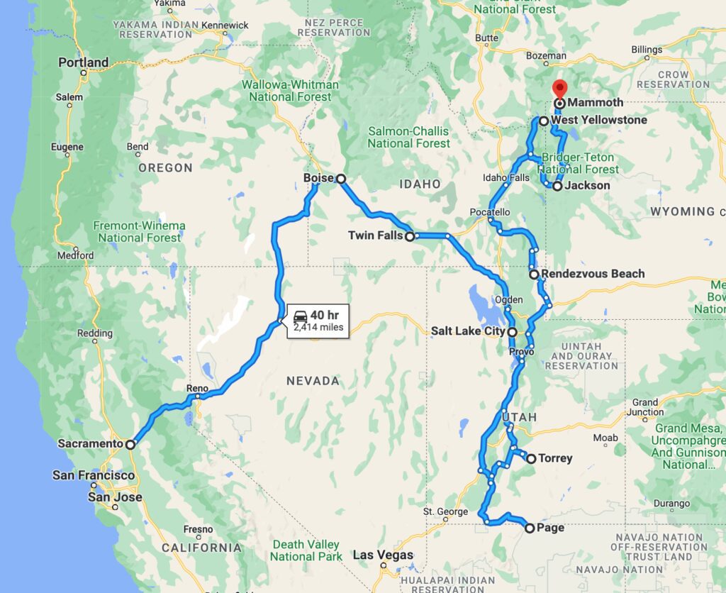 overview-map-Utah, Idaho, Wyoming and Montana Road Trip