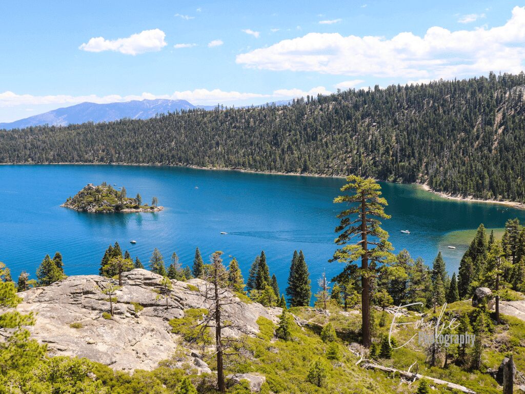 The gorgeous mountain peaks, crystal clear lake in Lake Tahoe. One of the best things to do in Lake Tahoe with kids.