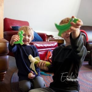kids with their homemade dino cookies