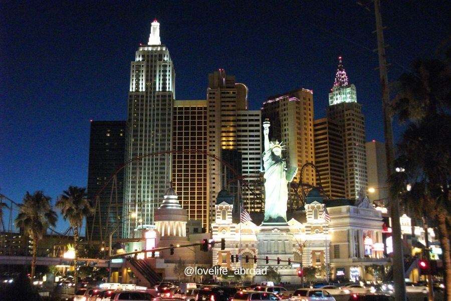 Las Vegas vibrant night view from New York New York Hotel.
