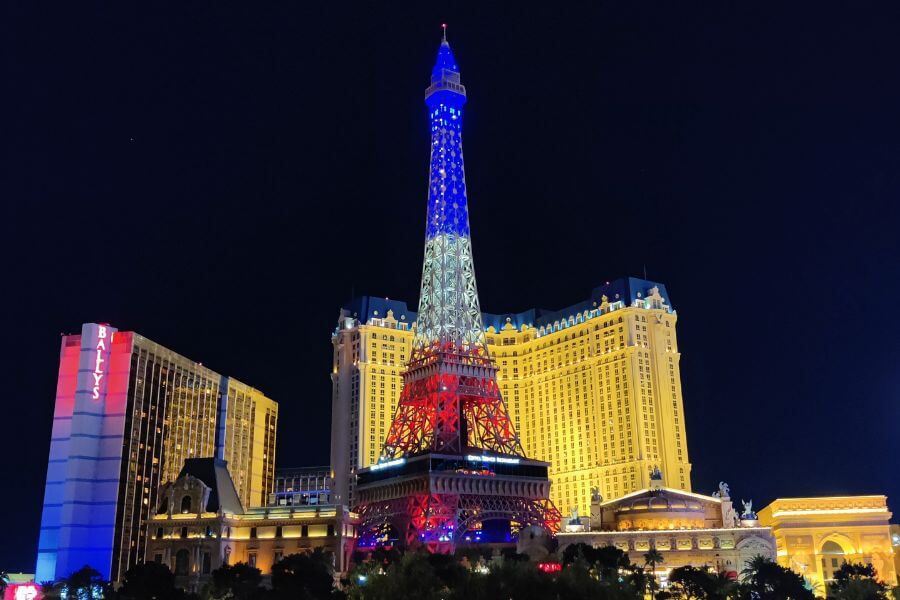 The lights on the Eiffel Tower in Las Vegas
