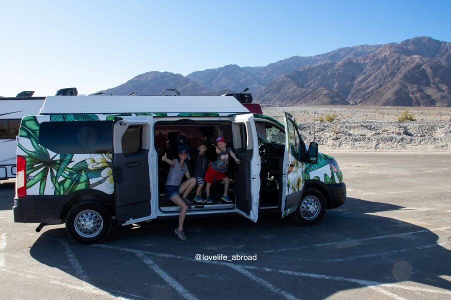 Escape Campervan Cooling off in the van in Death Valley National Park