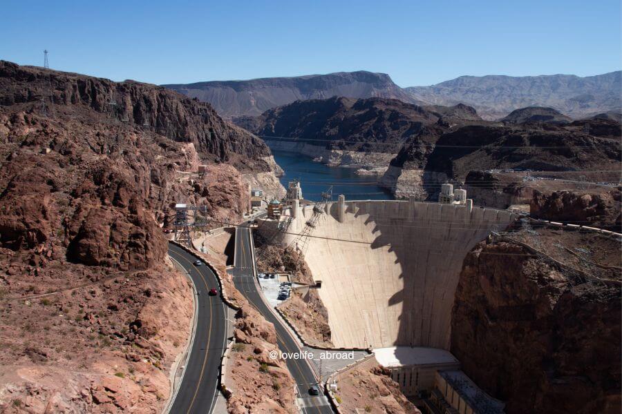 The Hoover Dam view from the pedestrian bridge