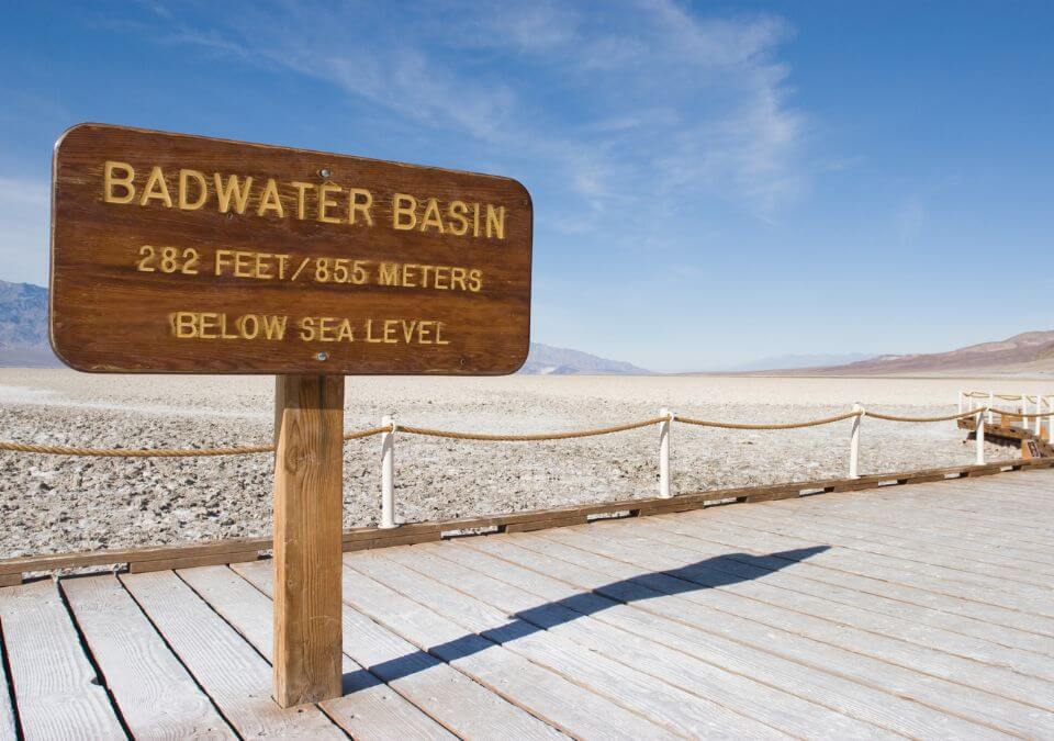 Badwater Bassin is located at 282 feet below the sea level