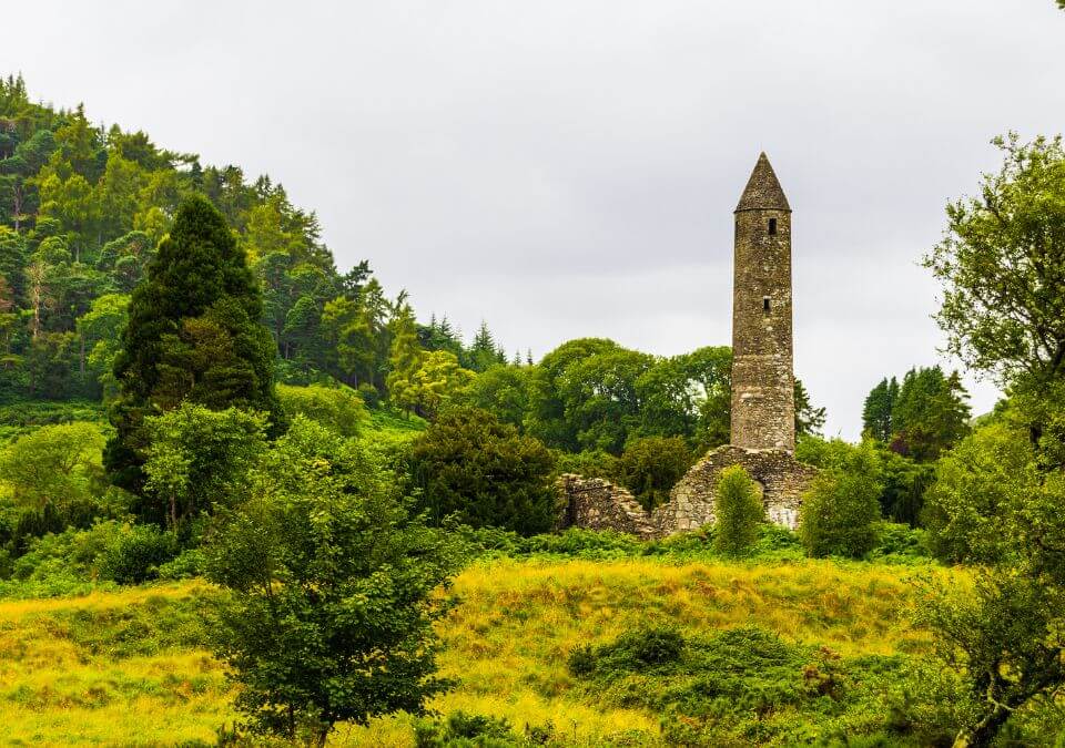 The amazing historical castle of Glendalough monastic ruins site.