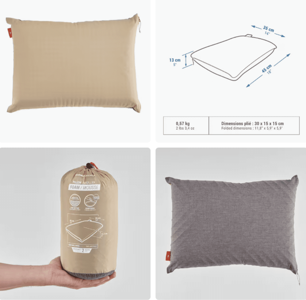Experience ultimate relaxation and support with this compact pillow, the Ultim comfort camping pillow from Decathlon.