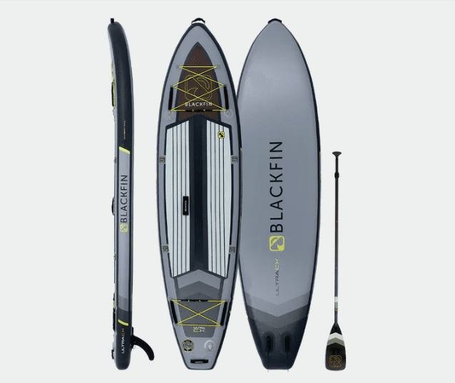 Gray/Lime"BLACKFIN CX ULTRA Inflatable Paddle Board - in color Gray/Lime. A cutting-edge and high-performance watercraft designed for all-around paddle boarding fun.