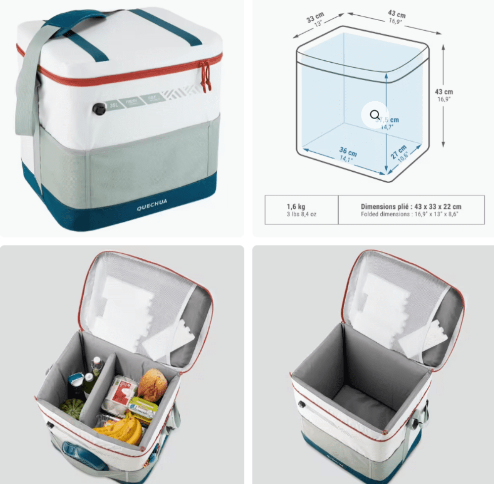 Keep your food and drinks cool and fresh on your camping adventures with this convenient and easy-to-use 35-liter self-inflating camping cooler from Decathlon.