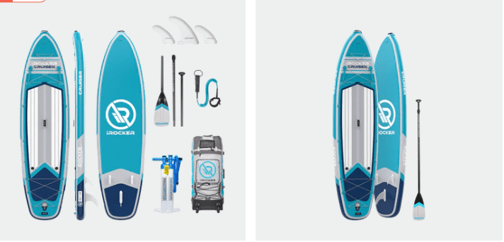iROCKER CRUISER 10'6" in color teal Inflatable Paddle Board - A versatile and stable paddle board for water adventures. Made with Triple Layer Military Grade PVC and Drop-Stitch Core for durability and performance.