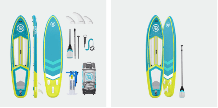 iROCKER SPORT 11′ Inflatable Paddle Board in teal - A high-performance watercraft for active enthusiasts. Crafted with Triple Layer Military Grade PVC and Drop-Stitch Core for exceptional durability and stability.