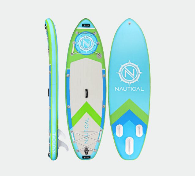 NAUTICAL KIDS Inflatable Paddle Board - Lime color with Dual-Layer, Military-Grade PVC construction, ensuring a safe and enjoyable paddleboarding experience for young adventurers.