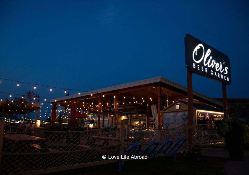 Olivers Beer Garden in Erie PA in the evening