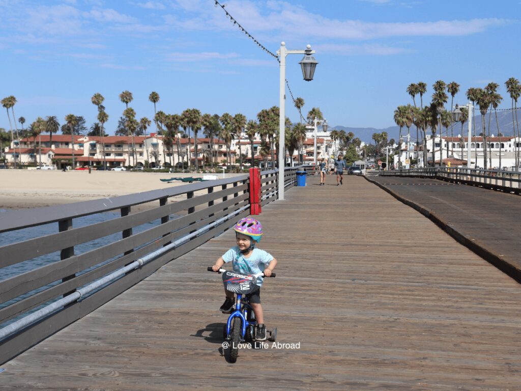 My son was having so much fun biking on the Santa Barbara Pier