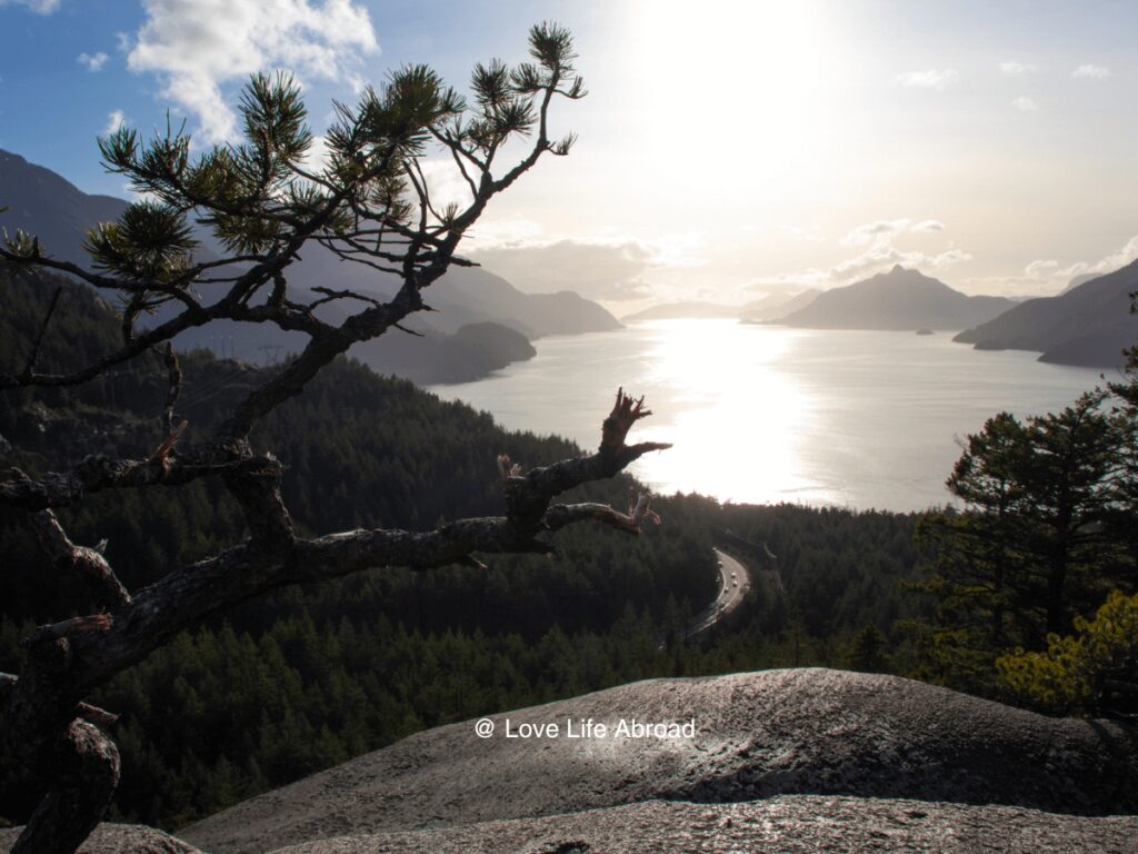 View of the Sea-to-Sky highway and Pacific Ocean from Quercus Point summit