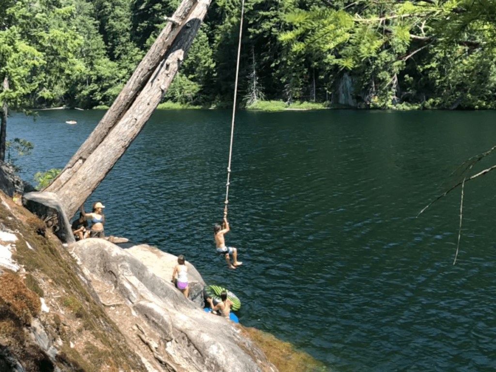 Swinging rope at Brohm Lake near Squamish