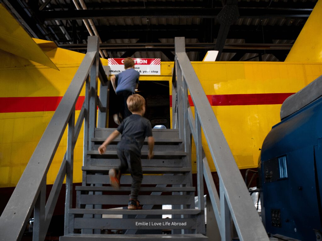kids entering an airplane at the Canadian Bushplane Heritage Centre