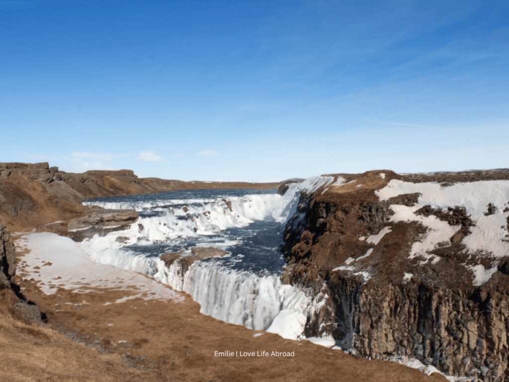 gullfoss waterfall in the spring on the golden circle