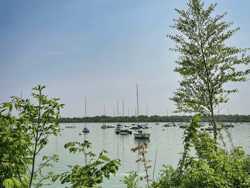View of the boats anchored on Lake Harriet