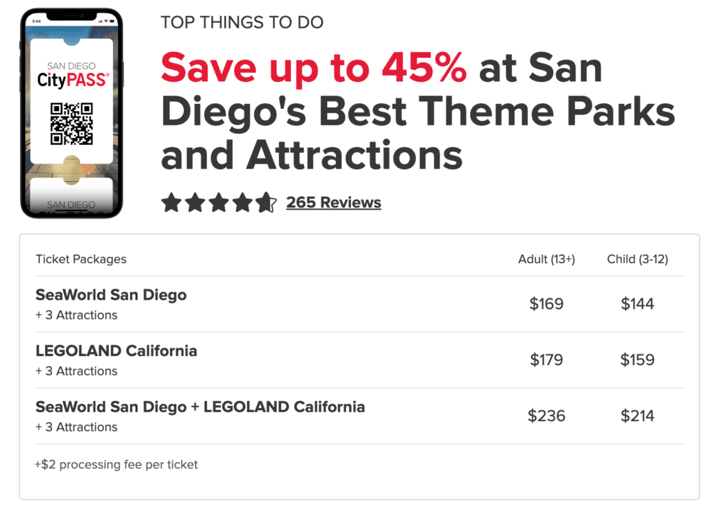 San Diego CityPASS_3 different pass options